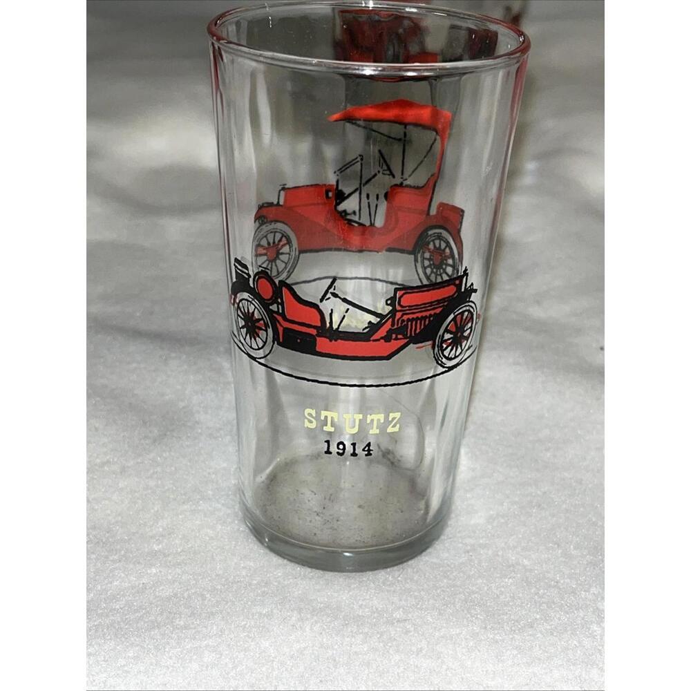 VTG Hazel Atlas Glass Cocktail Shaker & Lid And 4 Glasses Classic Car Designs - Picture 10 of 14